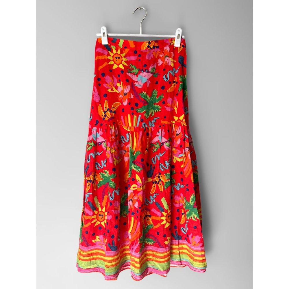 Bright Red Floral Midi Skirt